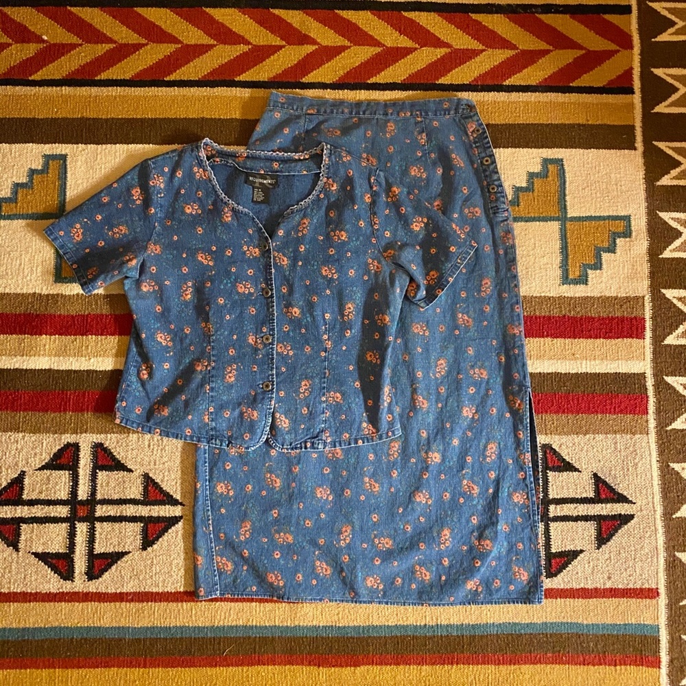 Vintage floral linen-cotton set